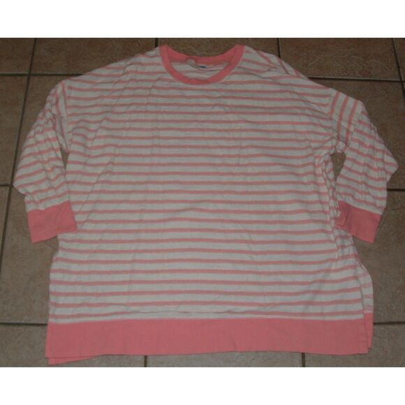 OLD NAVY Textured Coral Pink & White Striped Sz XXL Roomy Cotton Tunic Sweater - Picture 1 of 3